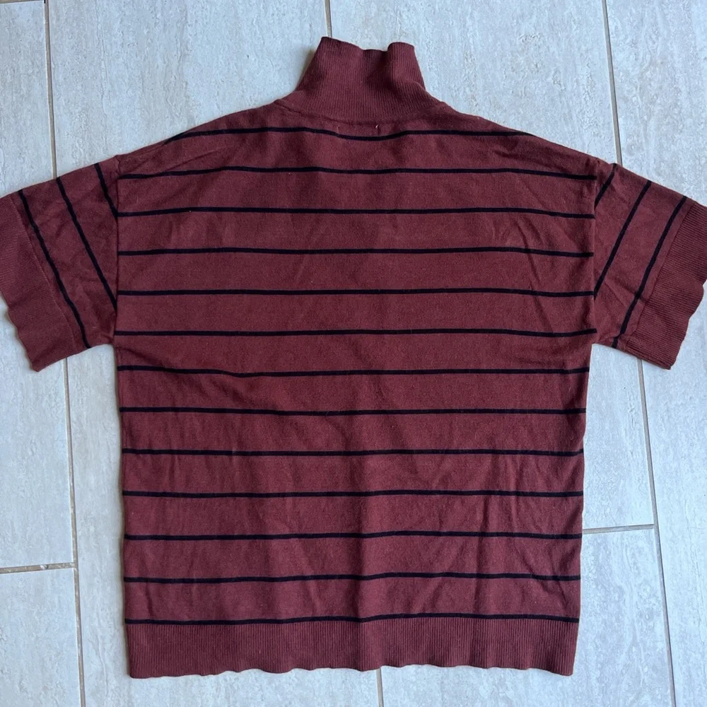 Max Studio London Burgundy Black Striped Polo Sweater Knit Top S